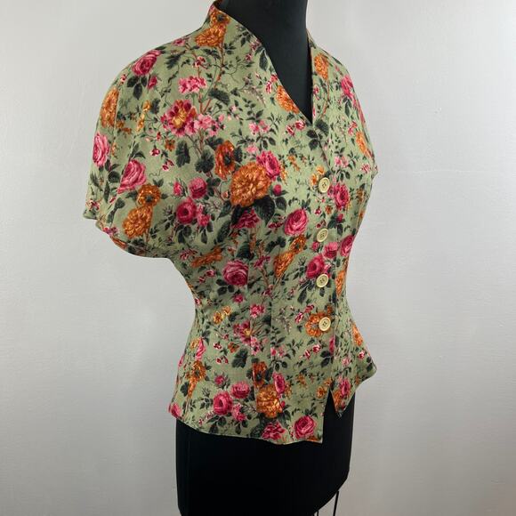 Vintage JOSEPH HO 100% Wool Pink Orange Floral Button-Up Tailored Dolman Top 8 - Picture 2 of 7